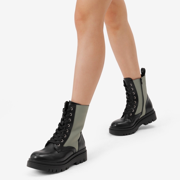 Chelsea Platform Lace Up Boots - BLACK GREEN - 1